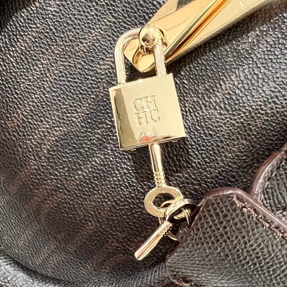 CH Carolina Herrera Brown Monogram Leather Dome Satchel - Picture 8 of 16